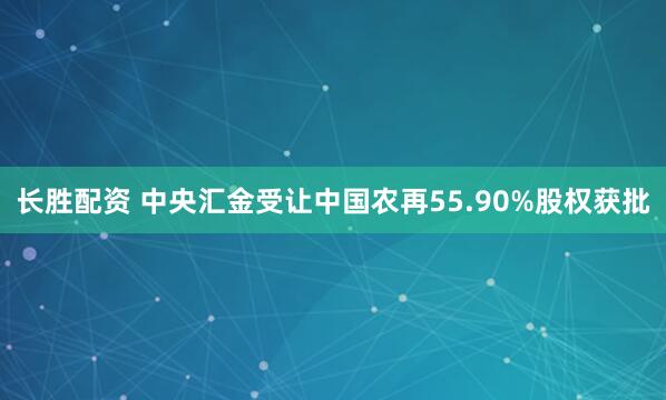 长胜配资 中央汇金受让中国农再55.90%股权获批